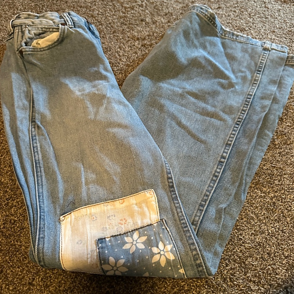 Wrangler Blue Flare Jeans with Floral Patch
